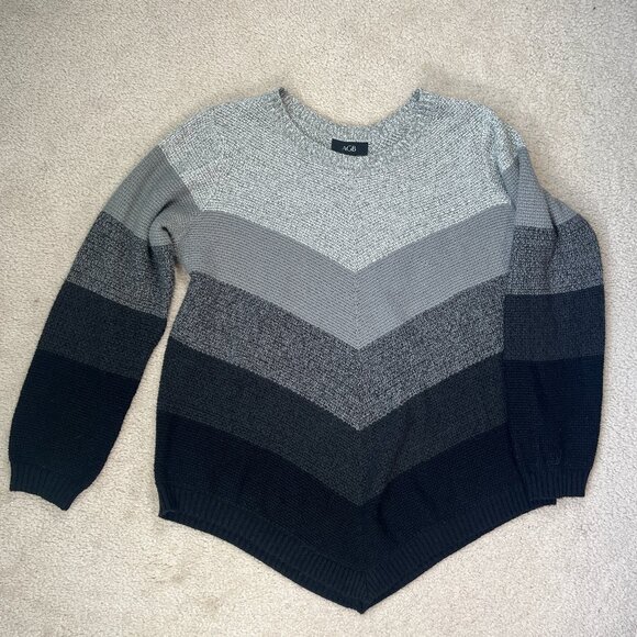 AGB Sweater Knit Chevron Stripe High Low Hem Gray Black Ombre Size XLarge Winter - Picture 1 of 8